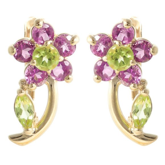 14k Gold Stud Earring with Amethyst & Peridot - Picture 5 of 10